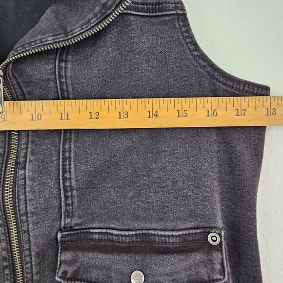 Harley Davidson Womens Sz M Winged Rhinestones Logo Zip-Front Denim Vest Black - Picture 10 of 14